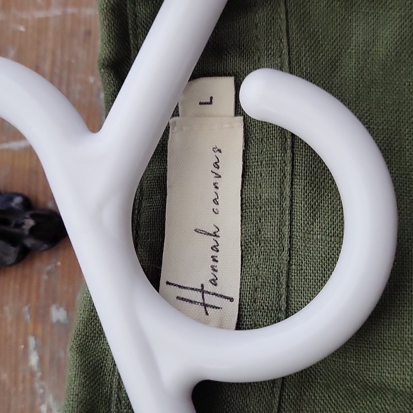 Hannah Canvas Large Olive Short Sleeve Button-up Blouse 100% Linen - Picture 3 of 9